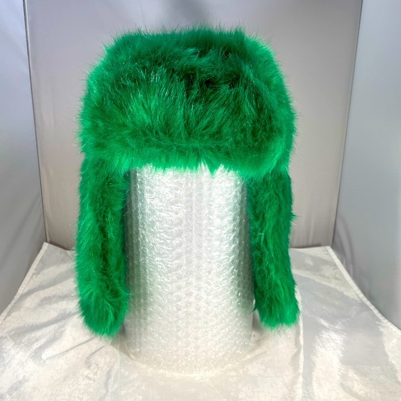 SO Other - SO Bright Green Faux Fur Hunter Trapper Style Cap Hat Lined St Patricks Day